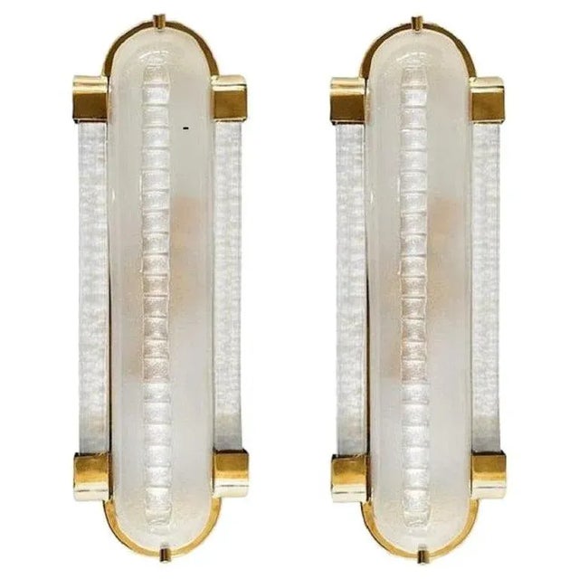 Early 21st Century Frosted Murano Glass and Brass Sconces - a Pair For Sale - Image 5 of 6