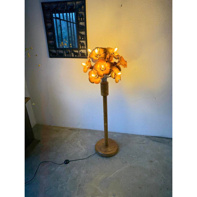 Elm Floor Lamp with Flower Motifs, 1970s For Sale - Image 9 of 18