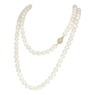 Diamond Akoya Pearl Necklace 14k Gold Certified For Sale