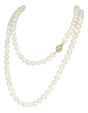 Diamond Akoya Pearl Necklace 14k Gold Certified