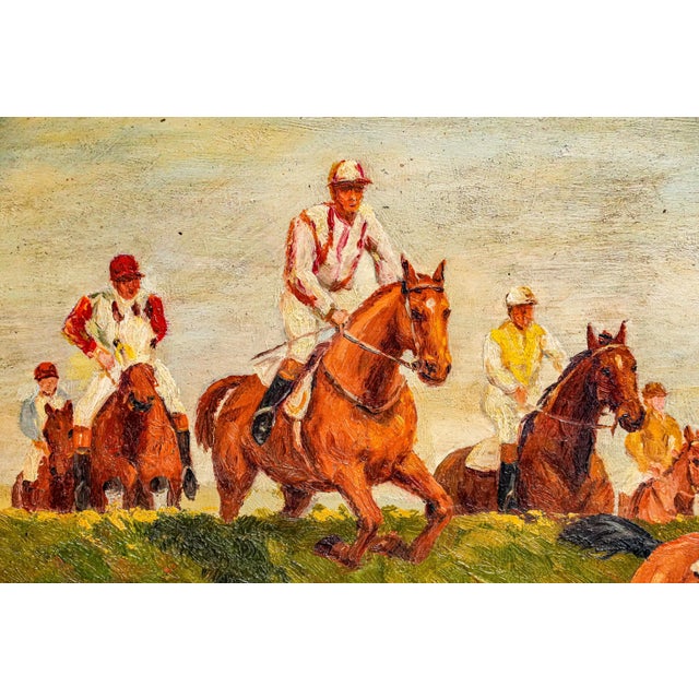 English Stately English Antique Gold Framed Horse Racing Oil Painting Equestrian Art Country Home Wall Decor For Sale - Image 3 of 15