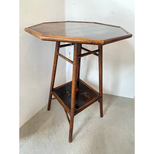 Chinoiserie French Japonisme Bamboo & Lacquer Octagon Side Table, 1880. For Sale - Image 3 of 16