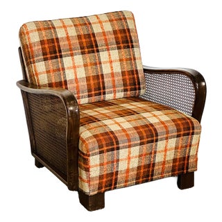 Vintage Lounge Chair in Bentwood and Checkered Fabric, 1960s For Sale