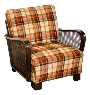 Vintage Lounge Chair in Bentwood and Checkered Fabric, 1960s