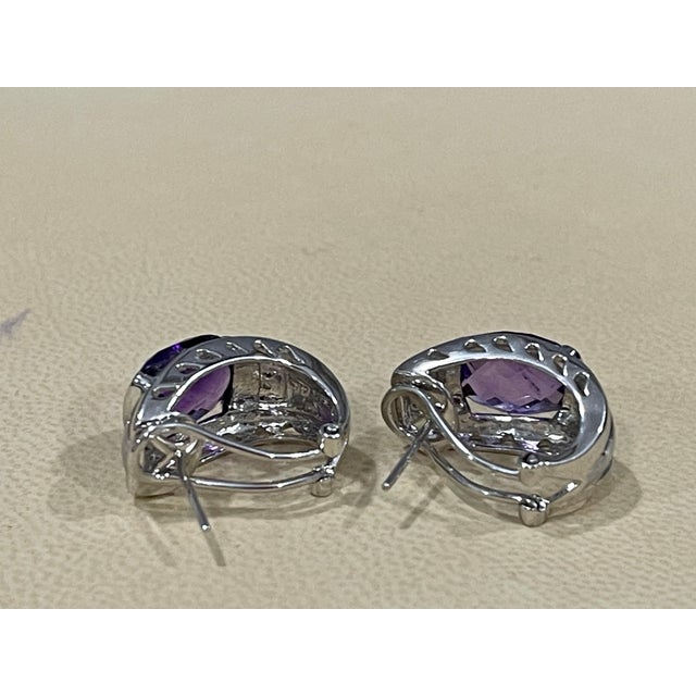 6 Carat Amethyst and Diamond 14 Karat White Gold Earrings, Omega Back For Sale - Image 18 of 18
