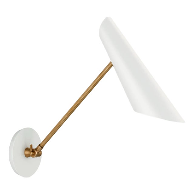 AERIN for Visual Comfort Signature Franca Single Library Wall Light in Hand-Rubbed Antique Brass with White Shade For Sale