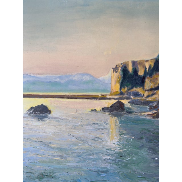 French Large French Vintage Mediterranean Coastal Seascape Oil Painting on Canvas, Wood Framed For Sale - Image 3 of 18