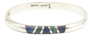 Late 20th Century Modernist Malachite and Lapis Lazuli Sterling Silver Bangle Bracelet