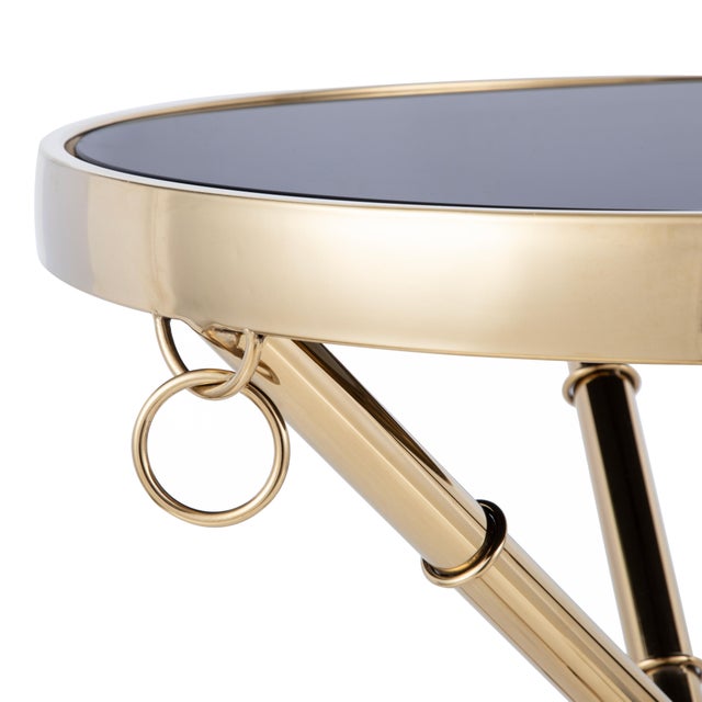 2020s Pasargad Home Eloise Tempered Glass Ringed Side Table, Gold For Sale - Image 5 of 8