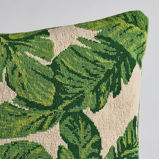 Mid-Century Modern Schumacher Tropical Leaf 22" Pillow in Green & Ivory For Sale - Image 3 of 4