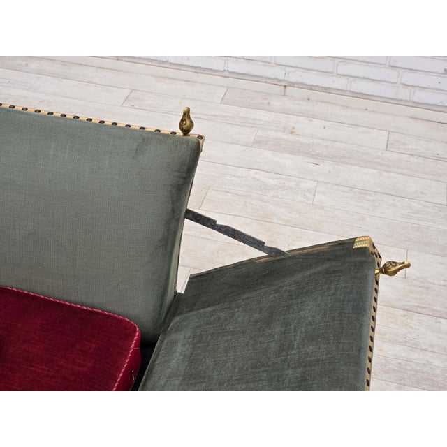 Green Danish 2-Seater Drop Arm Spanish Sofa in Green and Red Velour, 1970s For Sale - Image 8 of 18
