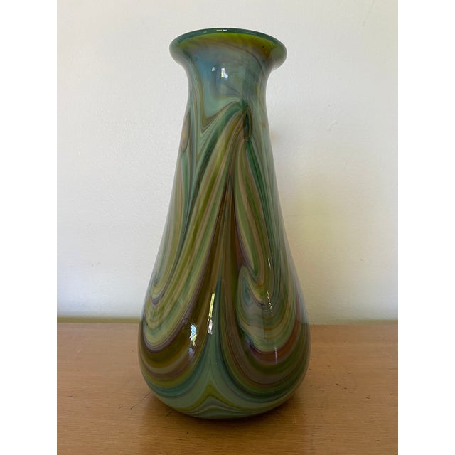 1980s 1980s Pulled Feather Art Glass Vase by Jim & Connie Grant of Celestial Glass Studio For Sale - Image 5 of 9