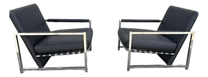 Contemporary Black Leather Lounge Chairs Manner of Rodolfo Dordoni