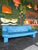 Vintage Teal Blue Post Modern Nicoletti Salotti attrb Italian Leather Sofa. Long sculptural frame with a fun pop of color....