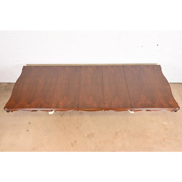 Karges Regency Burled Walnut Double Pedestal Extension Dining Table, Newly Refinished For Sale In South Bend - Image 6 of 12