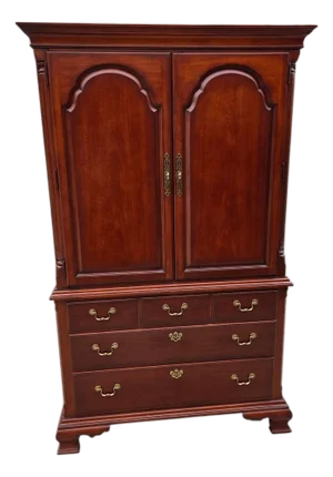 1990s Thomasville Collectors Cherry Dresser High Chest on Chest Armoire Wardrobe