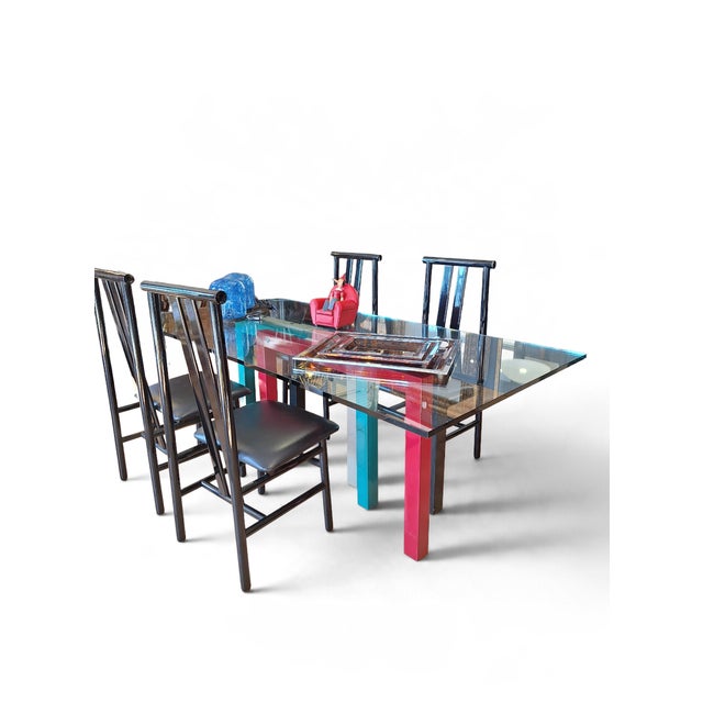1980s Vintage Glass and Lacquered Wood Dining Table from Saporiti Italia, Italy, 1980s For Sale - Image 5 of 7