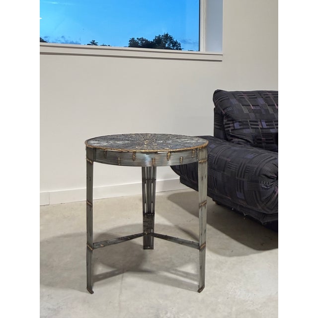 1990s Round Pair of Hand-Welded Steel Rod Brutalist Tables, Set of Two, Tripod Legs For Sale - Image 5 of 17