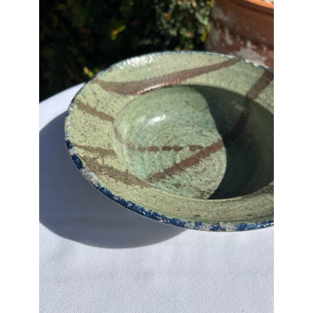 Teal Vintage Signed Teal & Blue Studio Pottery Bowl For Sale - Image 8 of 13