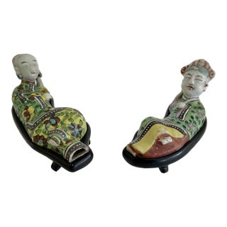 Asian Male and Female Lounging Figurines - a Pair For Sale