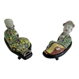 Asian Male and Female Lounging Figurines - a Pair
