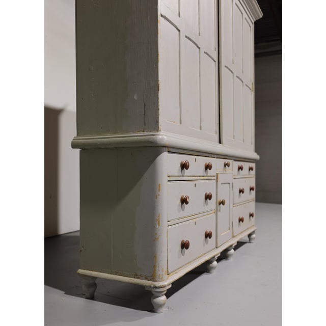 Massive Antique English Painted Pine Housekeeper’s Cupboard Sliding Doors - Circa 1880 For Sale - Image 10 of 15