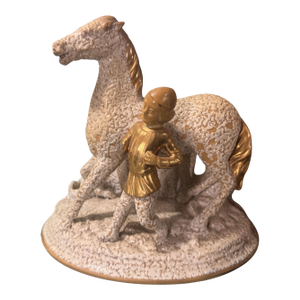 Antique Victorian Yellow Ware Sand Majolica Figural Horse & Boy Smoking Stand