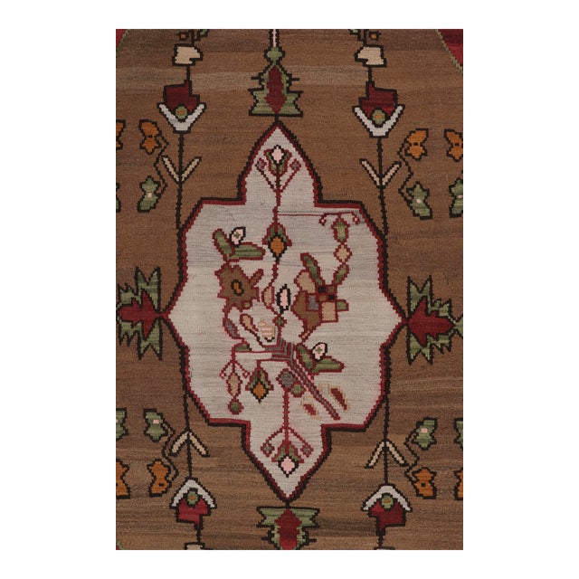 Red Mid Century Vintage Kilim Red Gray Medallion Floral Rug For Sale - Image 8 of 8