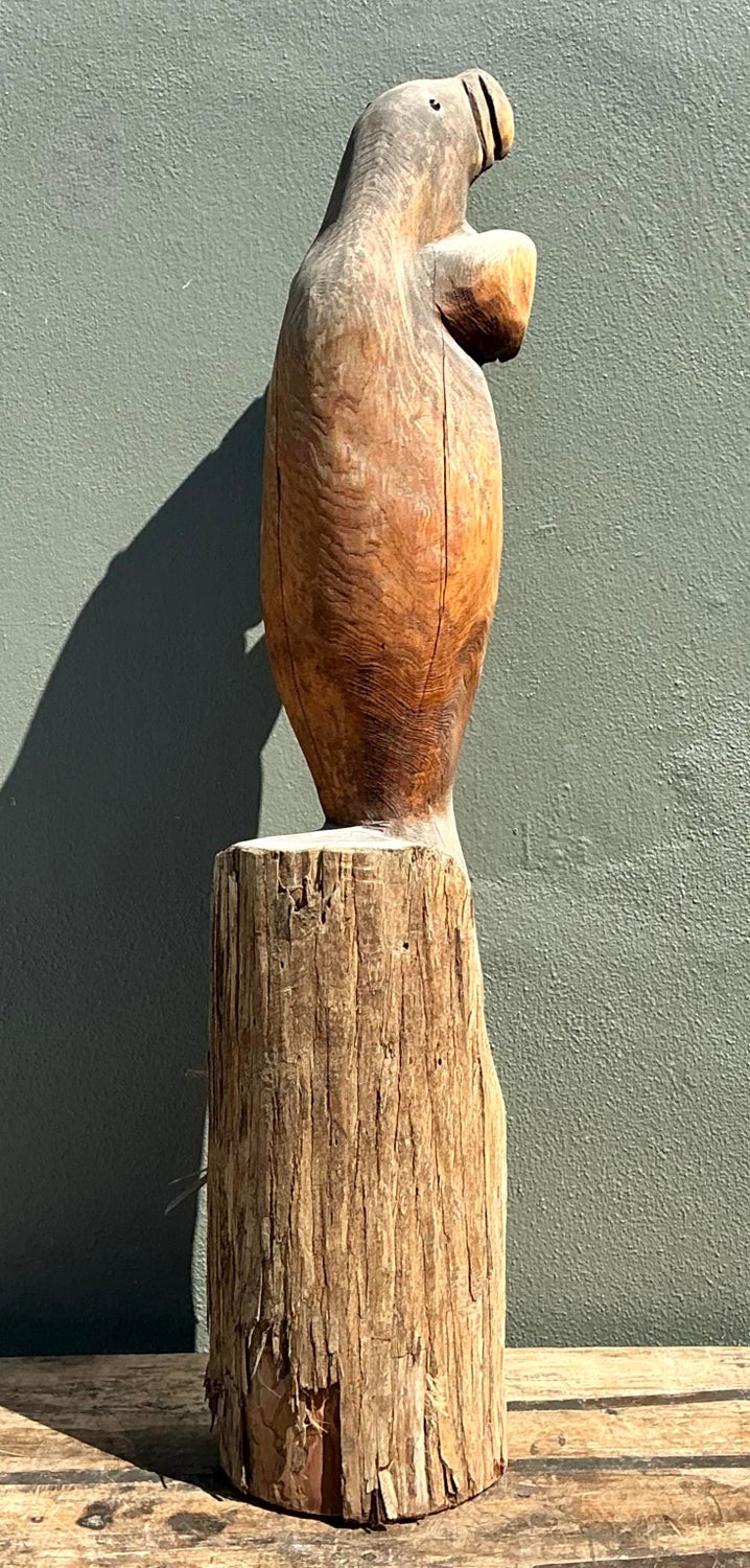 Vintage Hand Carved Walrus Statue - Side view