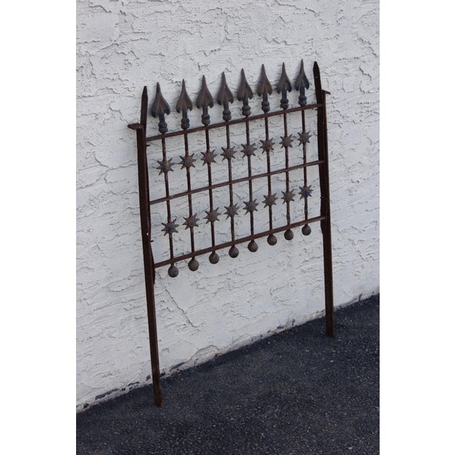 Victorian Antique Cast Iron Garden Fence Section With Spear Finials And Star Motif For Sale - Image 3 of 18