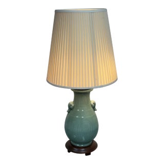 Chinoiserie Celadon Table Lamp, Vintage For Sale