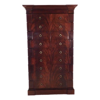 Thomas Pheasant for Baker Furniture Massive Flame Mahogany Empire Linen Press For Sale