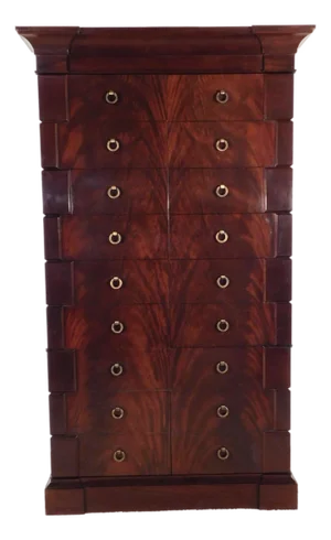 Thomas Pheasant for Baker Furniture Massive Flame Mahogany Empire Linen Press