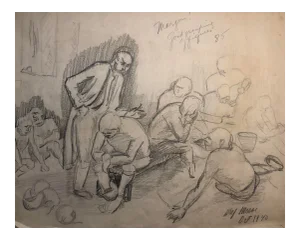 1940s Football Players in the Locker Room Drawing