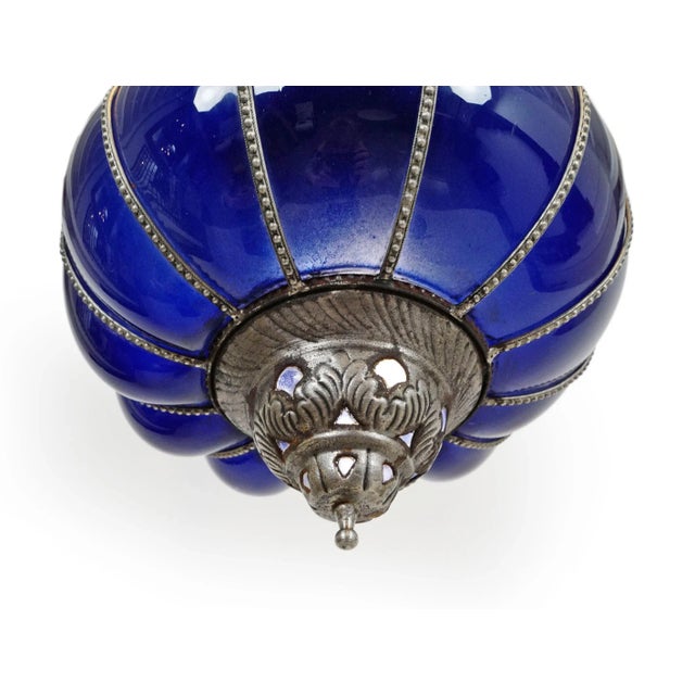 Indian Vintage Blue Pumpkin Lantern For Sale - Image 3 of 7
