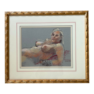 Impressionist Pastel of Nude Woman in Gold Frame