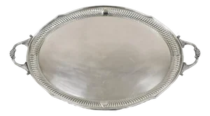 Antique English Edwardian Eagle & Crown Engraved Oval Serving Platter Tray