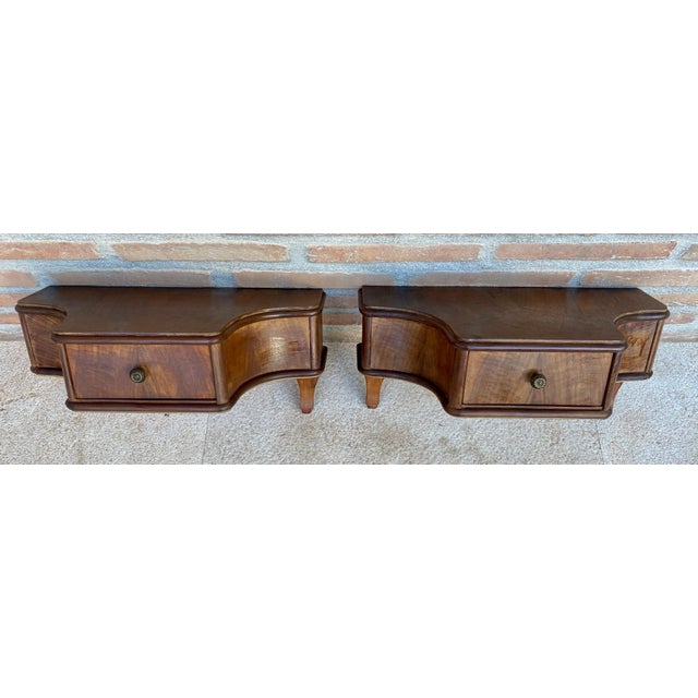 French Wall Bedside Tables in Walnut, 1920s, Set of 2 For Sale - Image 16 of 18