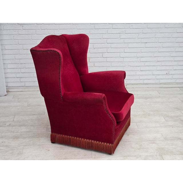 Danish Highback Lounge Chair in Velour with Ash Legs, 1970s For Sale - Image 14 of 18