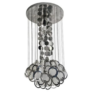 Mid-Century Disc Chandelier in Chrome and White Murano Glass, 1970s For Sale