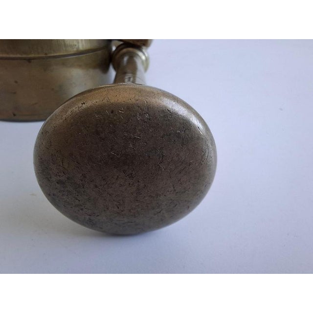Antique Art Deco Brass Apothecary Mortar and Pestle, Former Czechoslovakia, 1930s, Set of 2 For Sale - Image 3 of 17