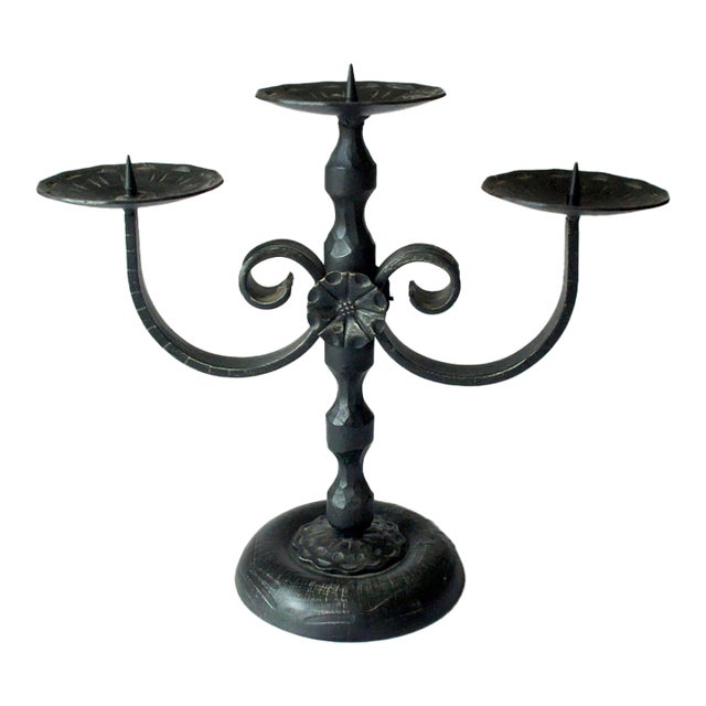 Wrought Iron Candle Holder 3 Arms by Heibi - Vintage For Sale