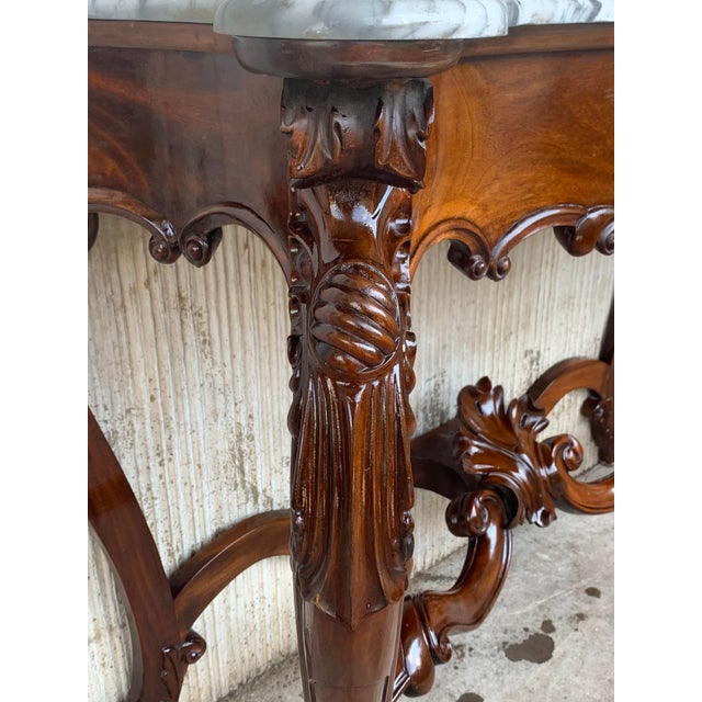 1900s French Regency Carved Walnut Console Table With White Marble Top For Sale - Image 10 of 13
