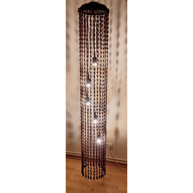 Wood Large Mid-Century German Model 887/5 Cascade Lamp in Larch Wood from Temde, 1960s For Sale - Image 7 of 13