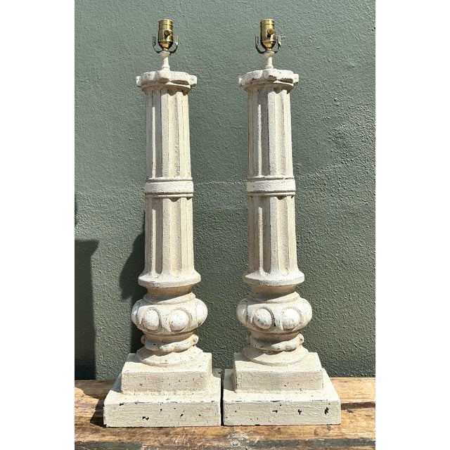 Vintage Cast Iron Column Lamps - A Pair For Sale - Image 4 of 12