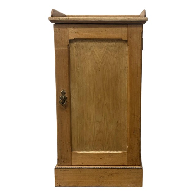 Antique English Oak Pot Cupboard Nightstand With Inlay Design For Sale