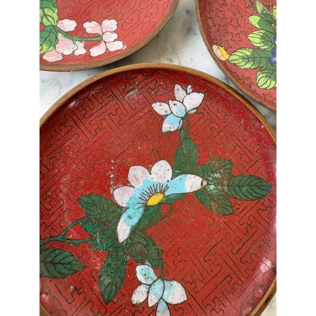 Chinese Antique Chinese Cloisonné Enamels Small Trays Set of 3 For Sale - Image 3 of 6