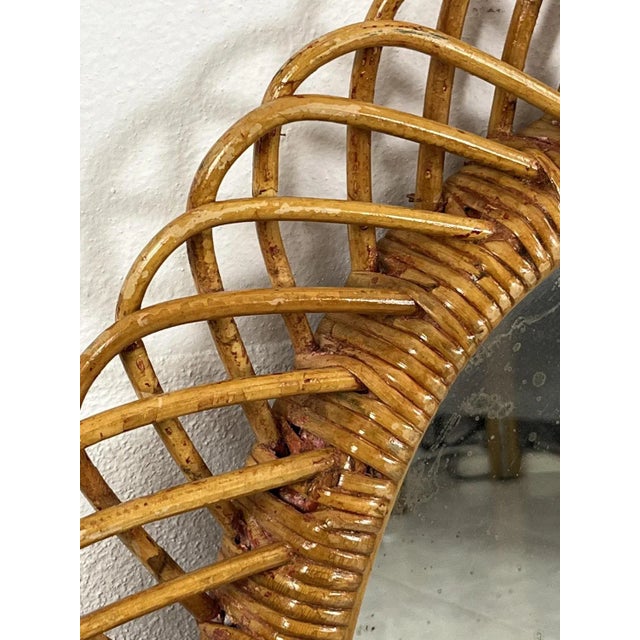 Light Yellow Mid-Century Oval Mirror in Rattan and Bamboo in the Style of Franco Albini, 1960s For Sale - Image 8 of 9