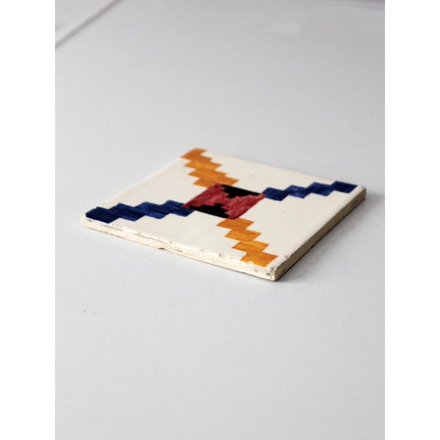 Ceramic Mid-Century Hand-Painted Ceramic Tile For Sale - Image 7 of 9