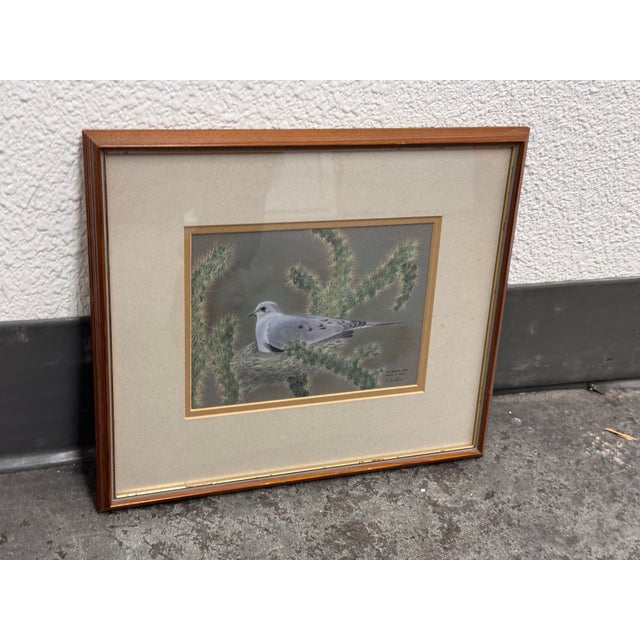 Signed S. Wicklund “Mourning Dove Nesting in Cholla” Framed Original Bird Illustration For Sale - Image 10 of 12